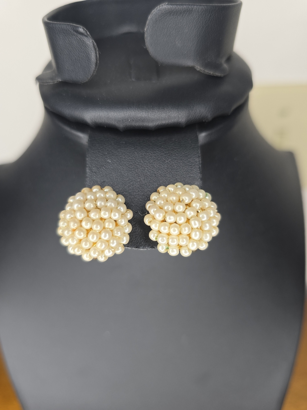 Avon Pearl Cluster Button Earrings - Cream